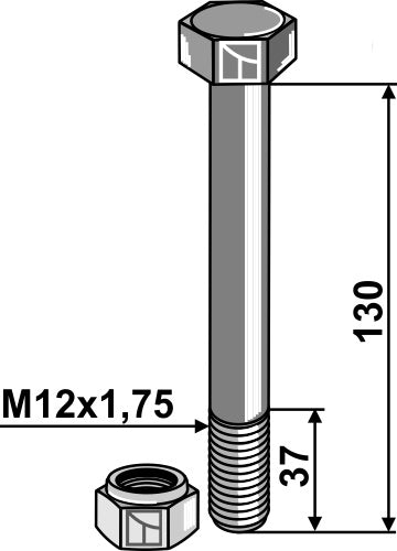 Bolt with self-locking nut - M12 - 8.8