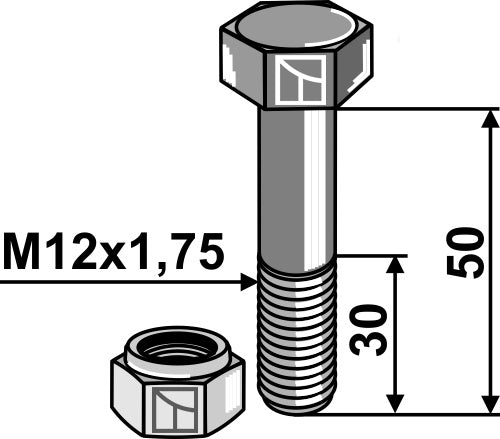 Bolt with self-locking nut - M12 - 8.8