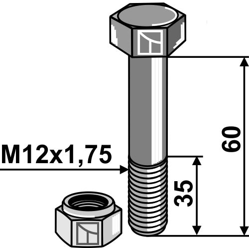 Bolt with self-locking nut - M12 - 8.8