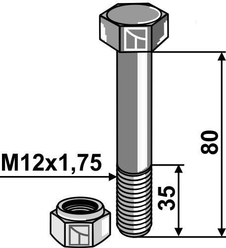 Bolt with self-locking nut - M12 - 8.8