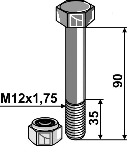 Bolt with self-locking nut - M12 - 8.8