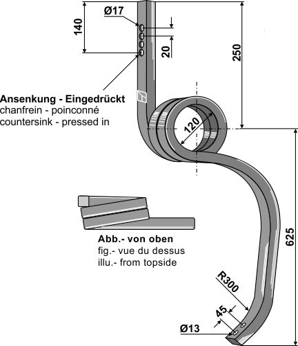 Track eradicator tine, left model