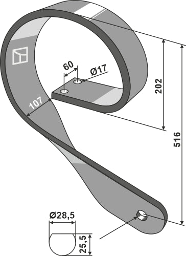 Spring shank, straight - right
