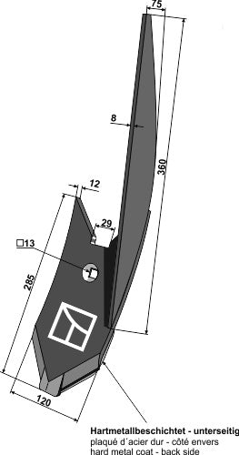 Lateral cultivator point - right - hard metal faced
