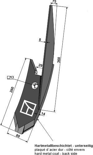 Lateral cultivator point - right - hard metal faced