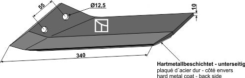 Replacement wing hard metal faced - left