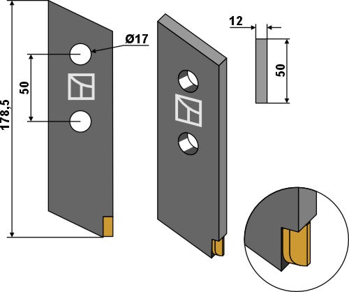 Bolt-on tine - Hard metal