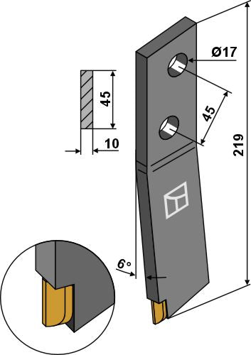 Bolt-on tine - left - Hard metal