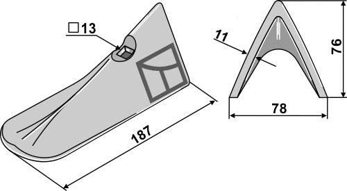 Cultivator share 187mm
