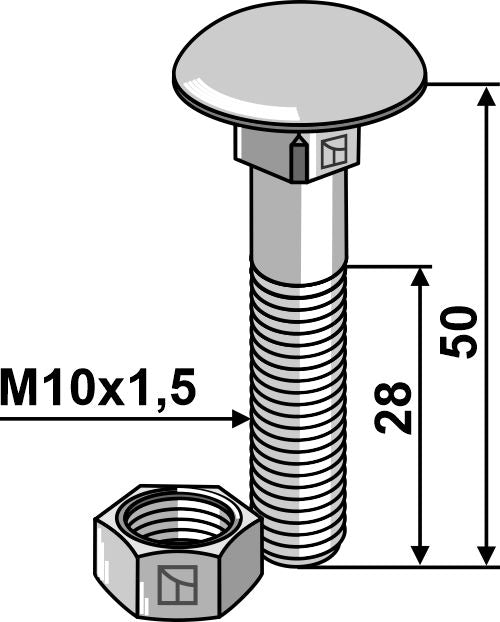 Bolt M10x1,5x50 galvanized with nut