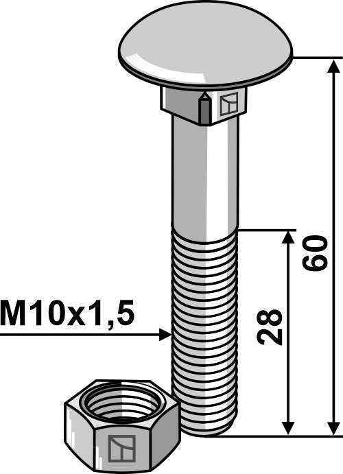 Bolt M10x1,5x60 galvanized with nut