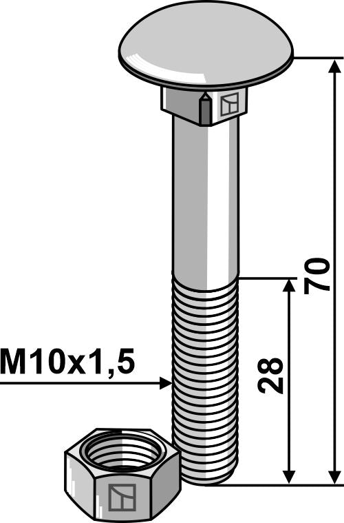 Bolt M10x1,5x70 galvanized with nut