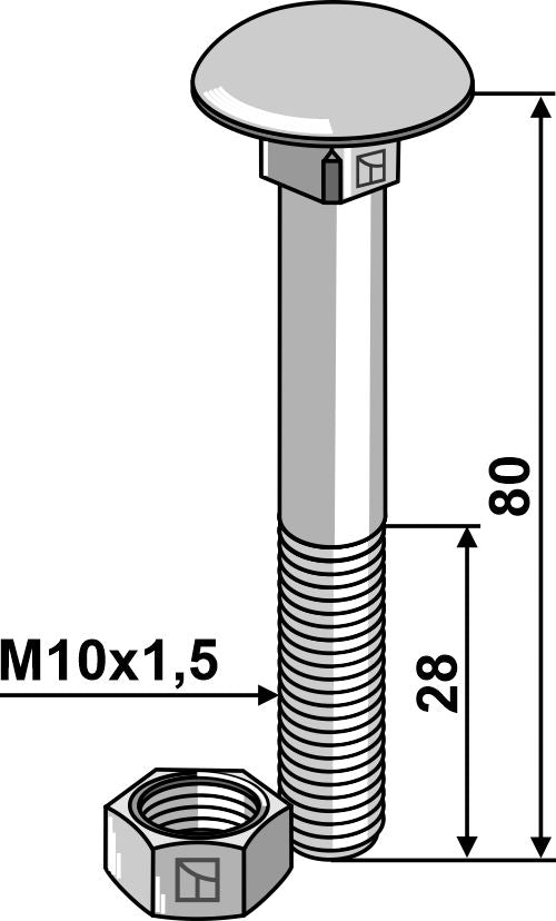 Bolt M10x1,5x80 m. møtrik - galvaniseret