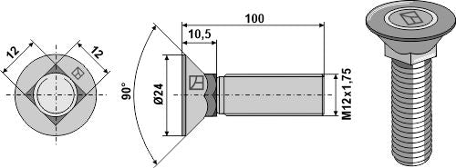 Plough bolt DIN608 M12x1,75x100 without hexagon nut