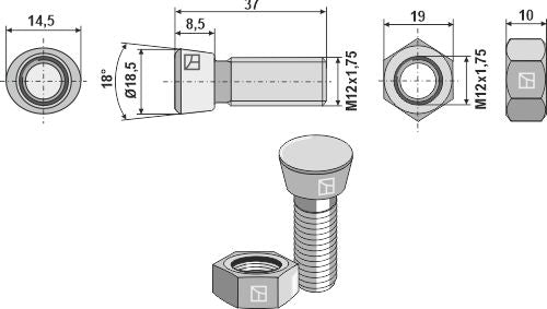 Plough bolt M12x1,75x37 with hexagon nut