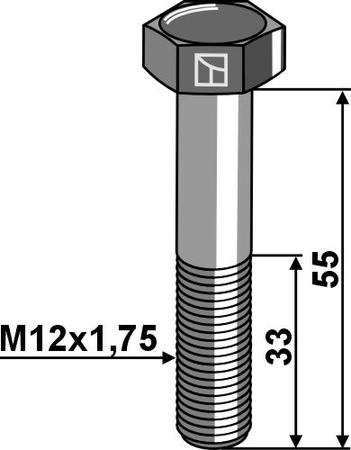 Hexagon bolt  M12x1,75x55 galvanized - left thread without nut