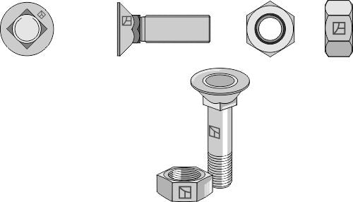 Plough bolt M12x1,75x75 and hexagon nut