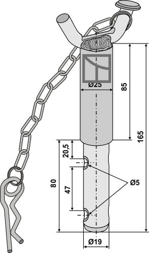 Double pin with handle, chain and spring pin