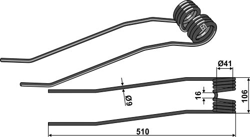 Hay rake tine Ø9 - right