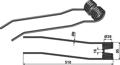 Hay rake tine Ø8 - left
