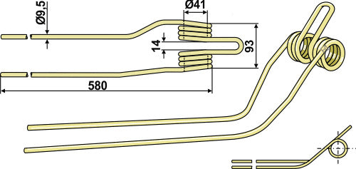 Hay rake tine Ø9,5 - right