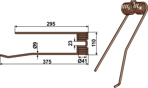 Tedder tine Ø9 - left