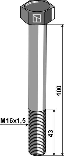 Hexagon bolt M16x1,5x100 without nut