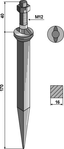 Harrow tooth from boron steel, oval neck along the direction of motion