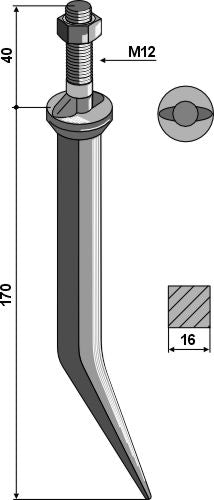 Sead harrow tooth from boron steel, oval neck across the direction of motion
