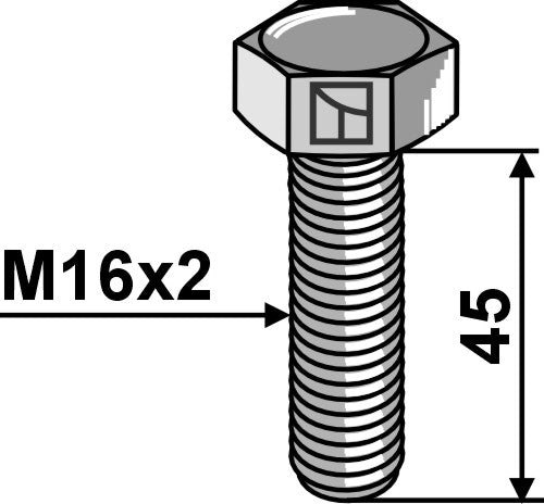 Hexagon bolt M16x2x45 without nut - Galvanized