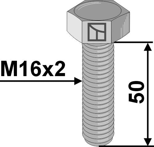 Hexagon bolt M16x2x50 without nut