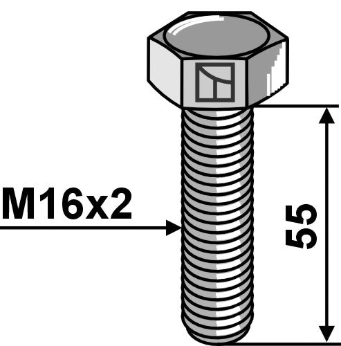 Hexagon bolt M16x2x55 without nut - Galvanized