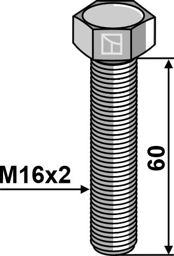Hexagon bolt M16x2x60 without nut - Galvanized