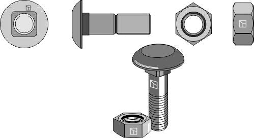 Plough bolt M16x1,5x60 and hexagon nut