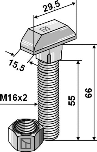 Hammer-head bolt M16x2