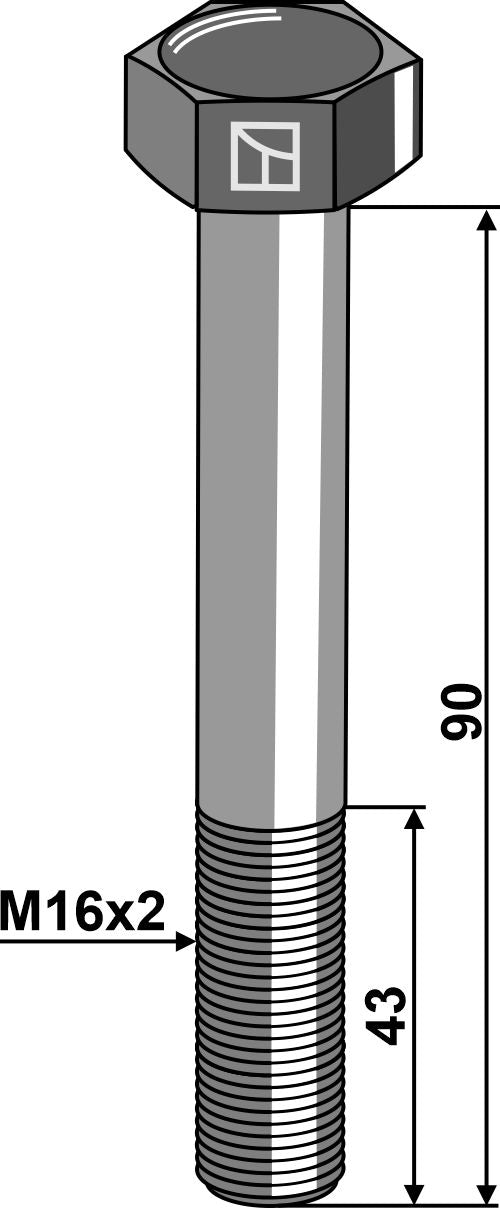 Hexagon bolt M16x2x90 without nut