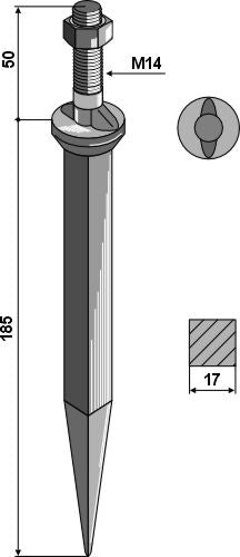 Sead harrow tooth from boron steel, oval neck along the direction of motion