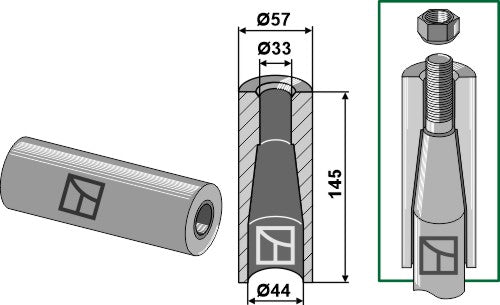 Welding bush for tine with M28 thread