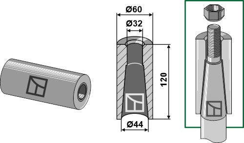 Welding bush for tine with M28 thread