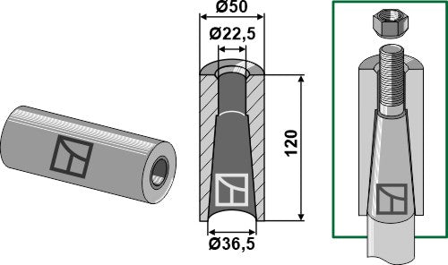 Welding bush for tine with M22 thread