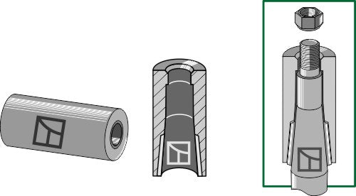 Welding bush for tine with locking piston