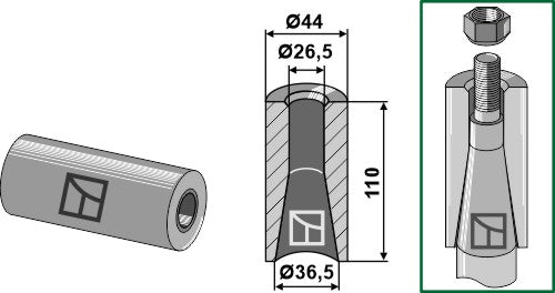 Welding bush for tine with M24 thread