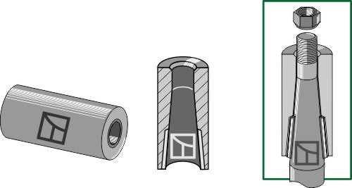 Welding bush for tine with locking piston