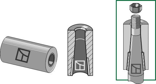 Welding bush for tine with locking piston