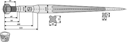 Front loading tine 1100mm