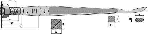 Spoon-shaped tine with cone-shaped nut