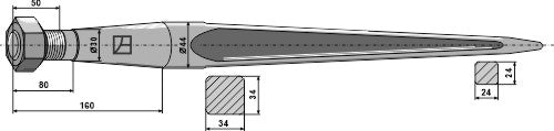 Pointed tine with cone-shaped nut