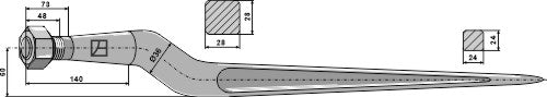 Pointed tine with cone-shaped nut 810mm