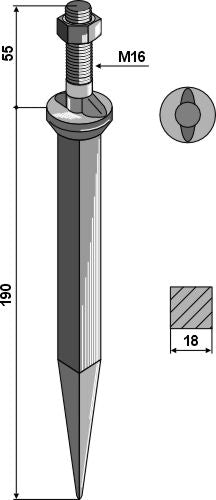 Sead harrow tooth from boron steel, oval neck along the direction of motion