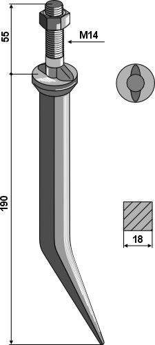 Sead harrow tooth from boron steel, oval neck along the direction of motion